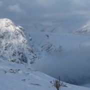Free heel skiing and Buachaille Etive Mor