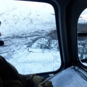 Looking down on a snowy Clachaig Inn